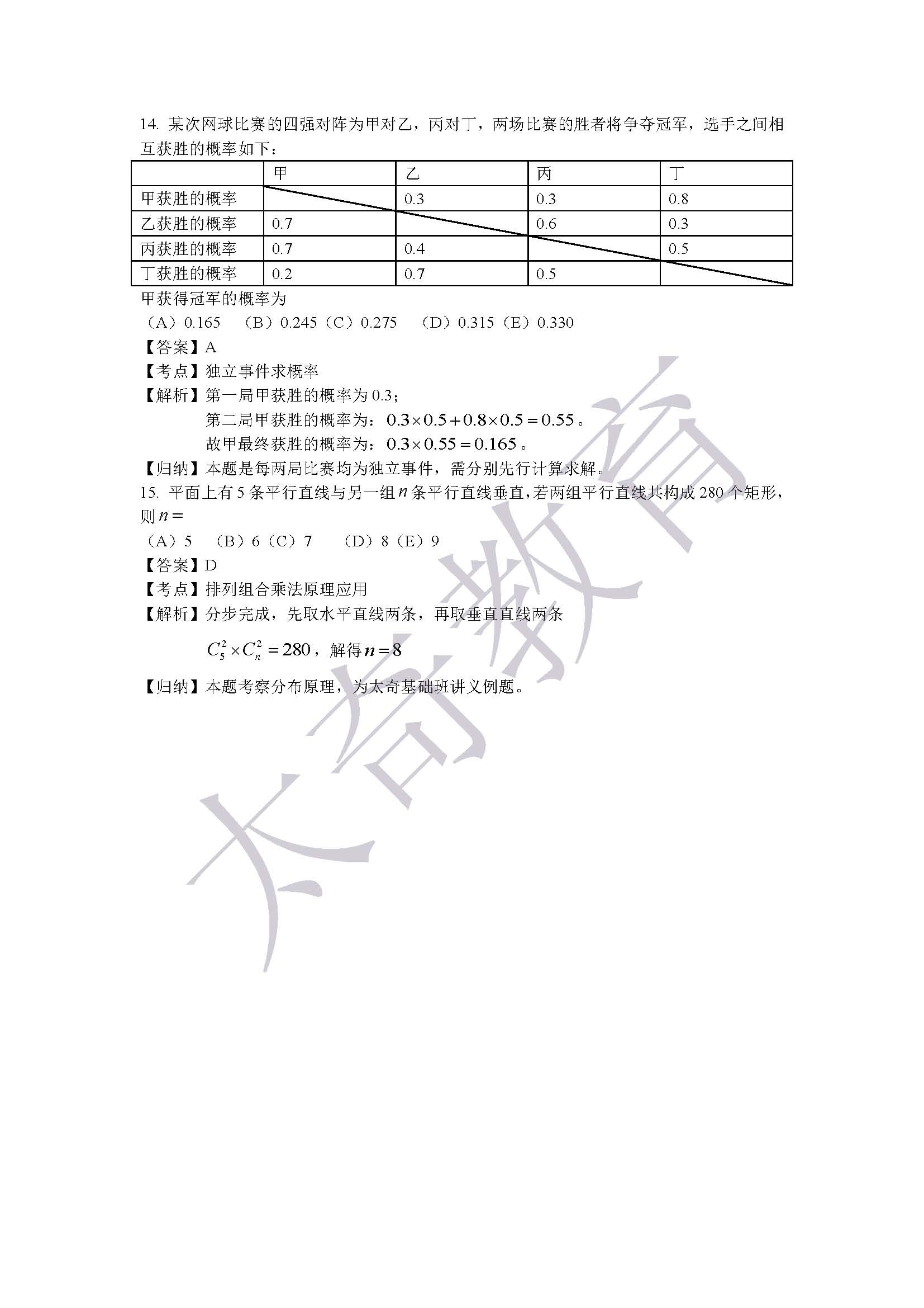 2015聯(lián)考數(shù)學真題解析